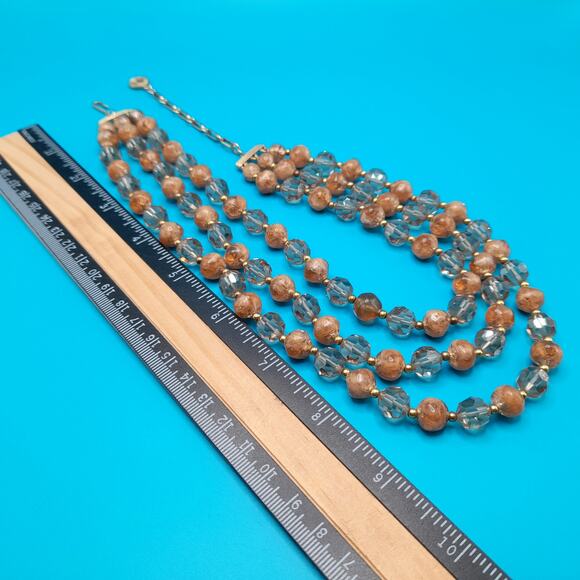 Vintage Lisner Topaz Beaded Necklace, 3 Strands, Crystal Lucite Beads, 17", 1950 - Picture 9 of 10
